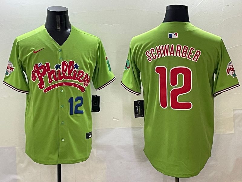 Men Philadelphia Phillies #12 Schwarber Green Five generations Joint Name 2025 Nike MLB Jersey style 2->philadelphia phillies->MLB Jersey